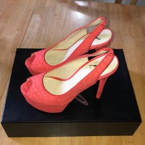 Coral Peep Toe Platform Pumps
